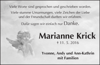 Traueranzeige von Marianne Krick von  Kreisanzeiger