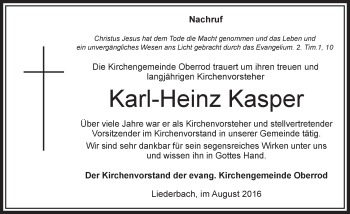Traueranzeige von Karl-Heinz Kasper von VRM Trauer