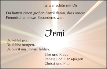 Traueranzeige von Irmi  von Trauerportal Echo Online