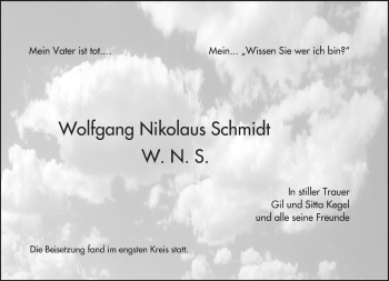Traueranzeige von Wolfgang Nikolaus Schmidt von Trauerportal Rhein Main Presse