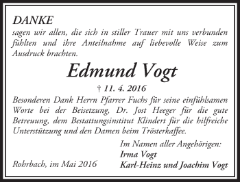 Traueranzeige von Edmund Vogt von  Kreisanzeiger