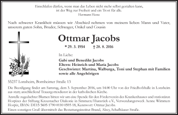 Traueranzeige von Ottmar Jacobs von Trauerportal Rhein Main Presse