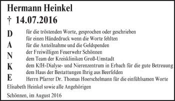 Traueranzeige von Hermann Heinkel von Trauerportal Echo Online