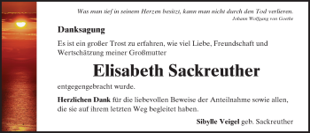 Traueranzeige von Elisabeth Sackreuther von Trauerportal Rhein Main Presse