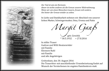 Traueranzeige von Margit Ganß von VRM Trauer