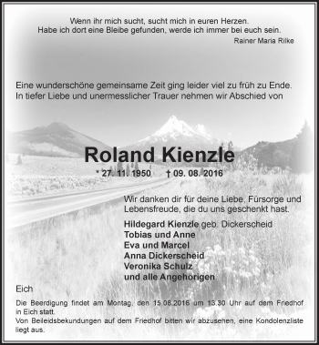 Traueranzeige von Roland Kienzle von Trauerportal Rhein Main Presse