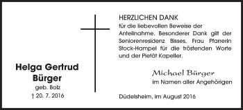 Traueranzeige von Helga Gertrud von  Kreisanzeiger