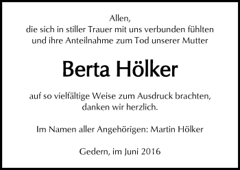 Traueranzeige von Berta Hölker von  Kreisanzeiger