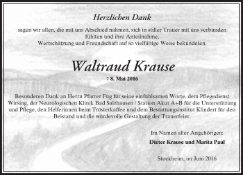 Traueranzeige von Waltraud Krause von  Kreisanzeiger