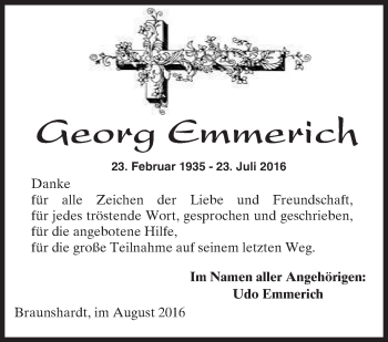 Traueranzeige von Georg Emmerich von Trauerportal Echo Online