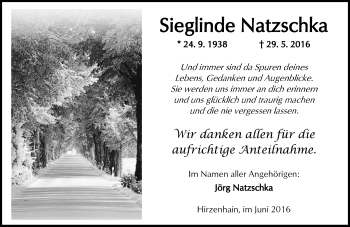 Traueranzeige von Sieglinde Natzschka von  Kreisanzeiger