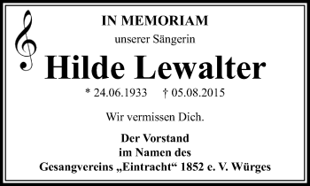 Traueranzeige von Hilde Lewalter von  Camberger Anzeiger