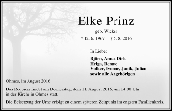 Traueranzeige von Elke Prinz von VRM Trauer