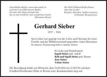 Traueranzeige von Gerhard Sieber von Trauerportal Rhein Main Presse