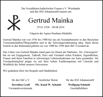 Traueranzeige von Gertrud Mainka von Trauerportal Rhein Main Presse