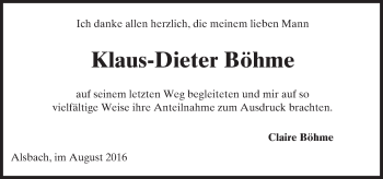 Traueranzeige von Klaus-Dieter Böhme von Trauerportal Echo Online