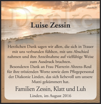 Traueranzeige von Luise Zessin von  Gießener Anzeiger