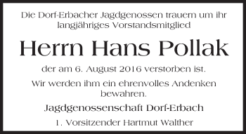 Traueranzeige von Hans Pollak von Trauerportal Echo Online