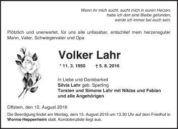 Traueranzeige von Volker Lahr von Trauerportal Rhein Main Presse