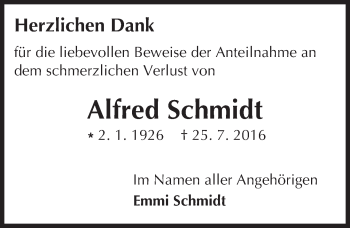 Traueranzeige von Alfred Schmidt von Trauerportal Echo Online