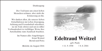 Traueranzeige von Edeltraud Weitzel von  Kreisanzeiger