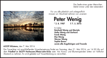 Traueranzeige von Peter Wenig von  Camberger Anzeiger