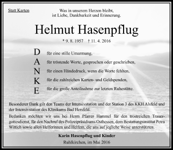 Traueranzeige von Helmut Hasenpflug von VRM Trauer