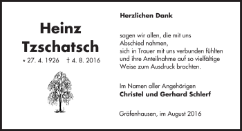 Traueranzeige von Heinz Tzschatsch von Trauerportal Echo Online