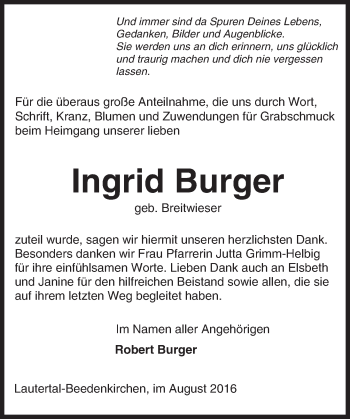 Traueranzeige von Ingrid Burger von Trauerportal Echo Online