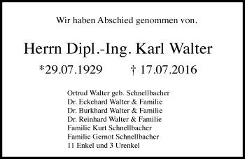 Traueranzeige von Karl Walter von Trauerportal Rhein Main Presse