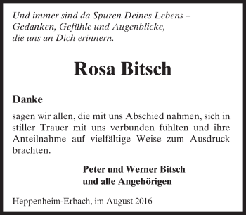 Traueranzeige von Rosa Bitsch von Trauerportal Echo Online