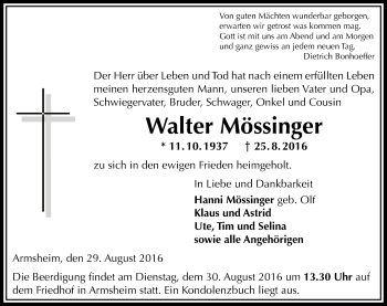 Traueranzeige von Walter Mössinger von Trauerportal Rhein Main Presse