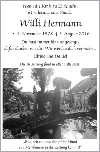 Traueranzeige von Willi Hermann von  Usinger Anzeiger