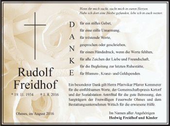 Traueranzeige von Rudolf Freidhof von  OK Oberhessen Kurier