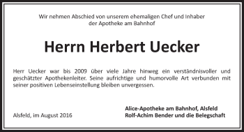 Traueranzeige von Herbert Uecker von VRM Trauer