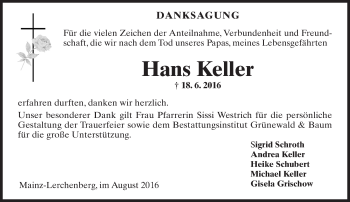 Traueranzeige von Hans Keller von Trauerportal Rhein Main Presse