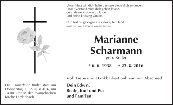 Traueranzeige von Marianne Scharmann von  Gießener Anzeiger