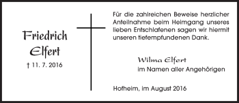 Traueranzeige von Friedrich Elfert von Trauerportal Rhein Main Presse