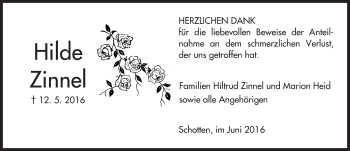 Traueranzeige von Hilde Zinnel von  Kreisanzeiger