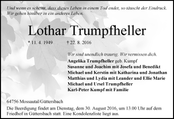 Traueranzeige von Lothar Trumpfheller von Trauerportal Echo Online