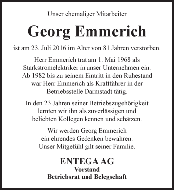 Traueranzeige von Georg Emmerich von Trauerportal Echo Online