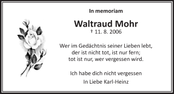 Traueranzeige von Waltraud Mohr von  Gießener Anzeiger