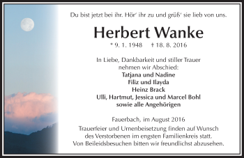 Traueranzeige von Herbert Wanke von  Kreisanzeiger