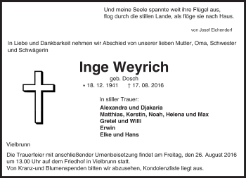 Traueranzeige von Inge Weyrich von Trauerportal Echo Online