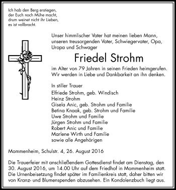 Traueranzeige von Friedel Strohm von Trauerportal Rhein Main Presse