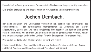 Traueranzeige von Jochen Dembach von Trauerportal Rhein Main Presse