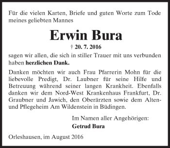 Traueranzeige von Erwin Bura von  Kreisanzeiger