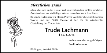 Traueranzeige von Trude Lachmann von  Kreisanzeiger