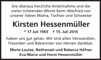 Traueranzeige von Kirsten Hessenmüller von Trauerportal Echo Online