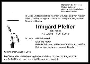 Traueranzeige von Irmgard Pfeffer von VRM Trauer